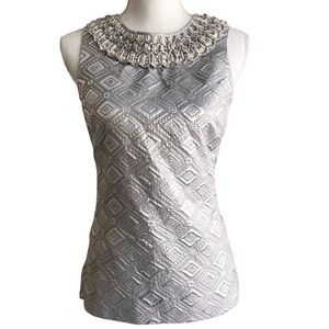 Tory Burch Sleeveless Scoop Neck Blouse Size 2 Silver Pewter Gray